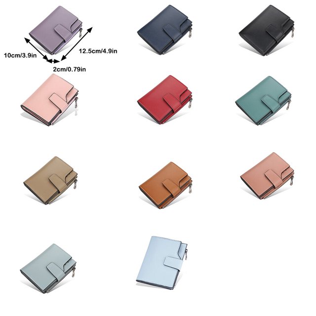 pitrice Fashion Women Wallets Solid Color PU Short Design Card Holder Zipper Hasp Purse Simple Style Handbag Coin Keys Bag Black