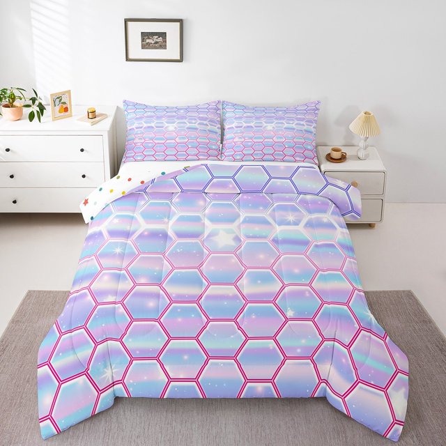 Erosebridal Glitter Rainbow Bedding King Comforter Set, Dreamy Princess Down Comforter, Geometry Decor, Reversible