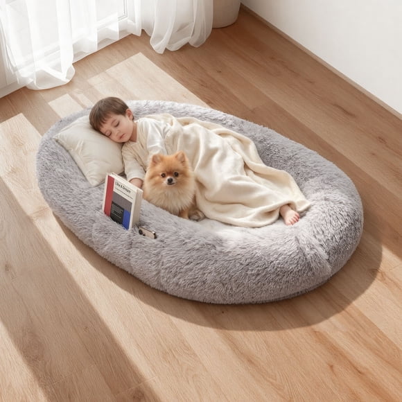 VEVOR Human Dog Bed, 51.97 x 33.86 x 9.45 inch Orthopedic Memory Foam Human Sized Dog Bed, Humans Pet Beds with Side Pocket, Handle & Zipper, Removable Machine-Washable Dogs Beds for Humans, Gray