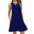 thumbnail image 2 of CEHVOM Robe Courte Sans Manches pour Femmes, Couleur Unie, Bretelles Croisées, Col en V, Ceinture, 2 of 5