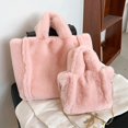 thumbnail image 3 of LinYooLi Sac Fourre-Tout en Fausse Fourrure Couleur Unie Automne Hiver Poignée Supérieure Doux Chaud Mode Portable Simple Décontracté pour Week-End Vacances, 3 of 6