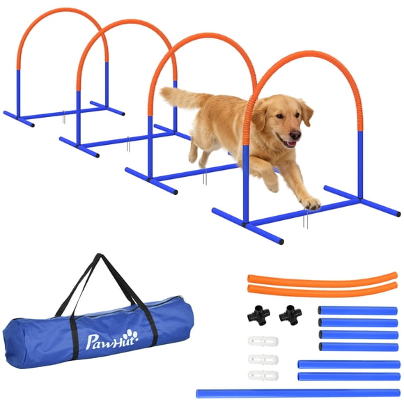 PawHut 4 PCS Dog Agility Training Equipment with Carrying Bag, Blue