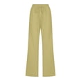 thumbnail image 4 of Timegard Cotton Linen Pants for Women Elastic Waisted Drawstring Straight Leg Lounge Pants with Pockets, 4 of 6