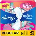 thumbnail image 1 of Always Radiant Serviettes pour Adolescentes, Taille 1, Régulières, avec Ailes, Non Parfumées, 1 of 16