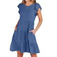 thumbnail image 2 of Robes d'Été Grande Taille pour Femmes 2024 Couleur Unie Robe à Manches Courtes Économisez jusqu'à 65 % de Rabais!, 2 of 9