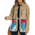 thumbnail image 1 of Women'S Loose Lapel Long-Sleeved Denim Patchwork Jacket Retro Raw Edge Mid-Length Jacket Khaki M, 1 of 6