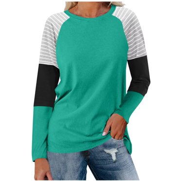 Lmnyox Women's Long Sleeve T Shirt Color Block Crew Neck Basic Tee Dropped Shoulder Casual Loose Shirts Tops