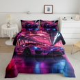 thumbnail image 1 of Sports Car Toddler Comforter Set Racing Sports Bedding Set,Purple Neon Light Geometric Down Comforter for Kids Teens Men Extreme Sport Automobile Bed Set, 1 of 7