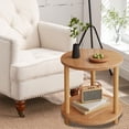 thumbnail image 4 of Beige Round Wood Side Table For Living Room Bedroom With Sturdy Structure And Double Layer Storage Compact Furniture Design 20.87X15.75X15.75 Inches Beige, 4 of 6