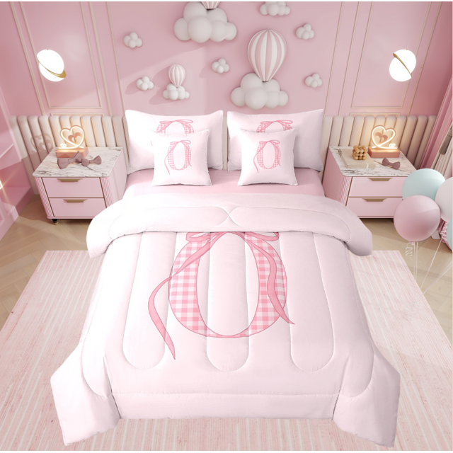 Erosebridal Ensemble de Literie avec Nœud pour Lit Double pour Ados, Lettre Initiale O Ensemble de Lit pour Lit Double, Décor Monogrammé, Réversible 7 Pcs