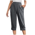 thumbnail image 1 of VEKDONE Womens Cotton Linen Capris Pants Dark Gray L, 1 of 9