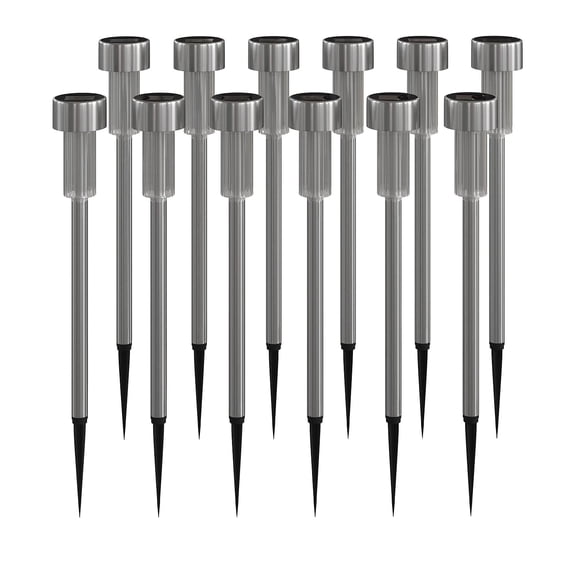 Flash Furniture Hartford 12 Pack LED Solar Lights - All-Weather Stainless Steel Outdoor Solar Powered Lights - Landscape Lighting for Pathway Garden & Yard
