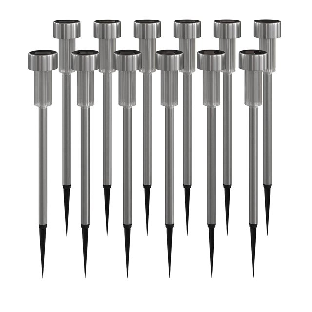 Flash Furniture Hartford 12 Pack LED Solar Lights - All-Weather Stainless Steel Outdoor Solar Powered Lights - Landscape Lighting for Pathway Garden & Yard