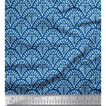 Soimoi Tissu en Rayonne Bleu Tissu à Imprimé Damassé Floral au Mètre 42 Pouces de Large