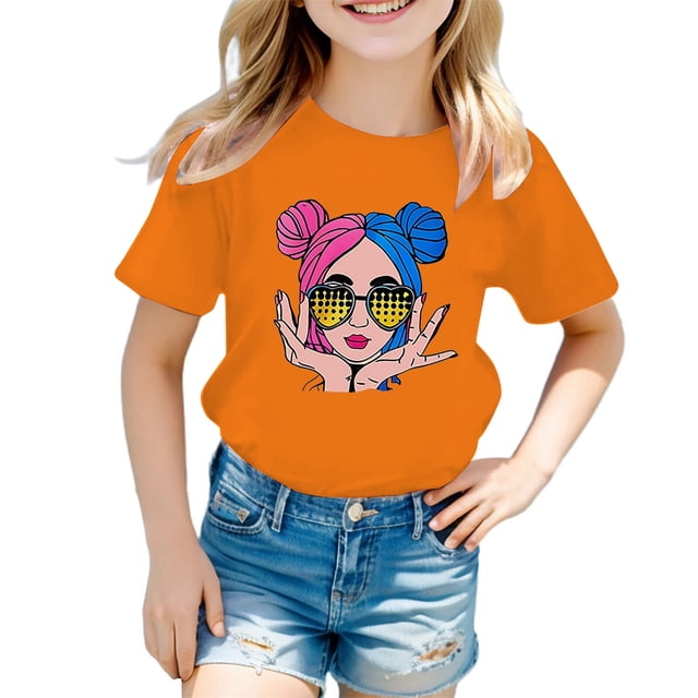 TZEWGL Tees For Child Graphic Printing Round Neck Short Sleeve Clothes For Girls Boys size 9-10T