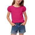 thumbnail image 2 of hengsof T-Shirts à Manches Courtes Bouffantes pour Filles, Col Ras du Cou, Coton Uni, Respirant, T-Shirt Décontracté d'Été, Hauts pour Enfants de 1 à 15 Ans, 2 of 8