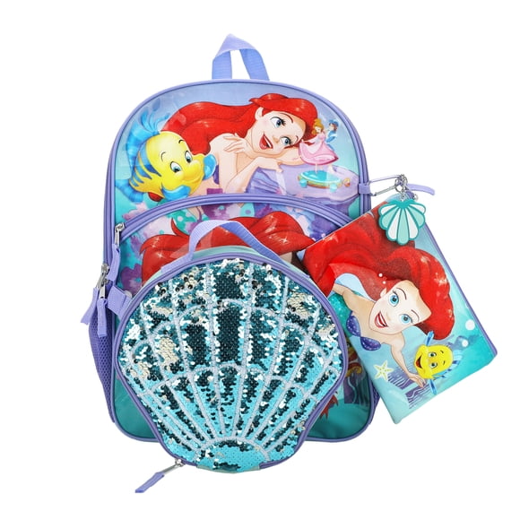 Disney Princess The Little Mermaid Kids 16" Backpack and Lunch Bag 5 Piece Set