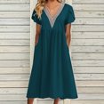 thumbnail image 1 of Lenago Robes d'Été Grande Taille pour Femmes 2023 Invitées de Mariage Mode Femmes Décontracté Aguichant Col en V Imprimé Été Manches Courtes Poches Robe Fête Plage Robes en Liquidation, 1 of 5