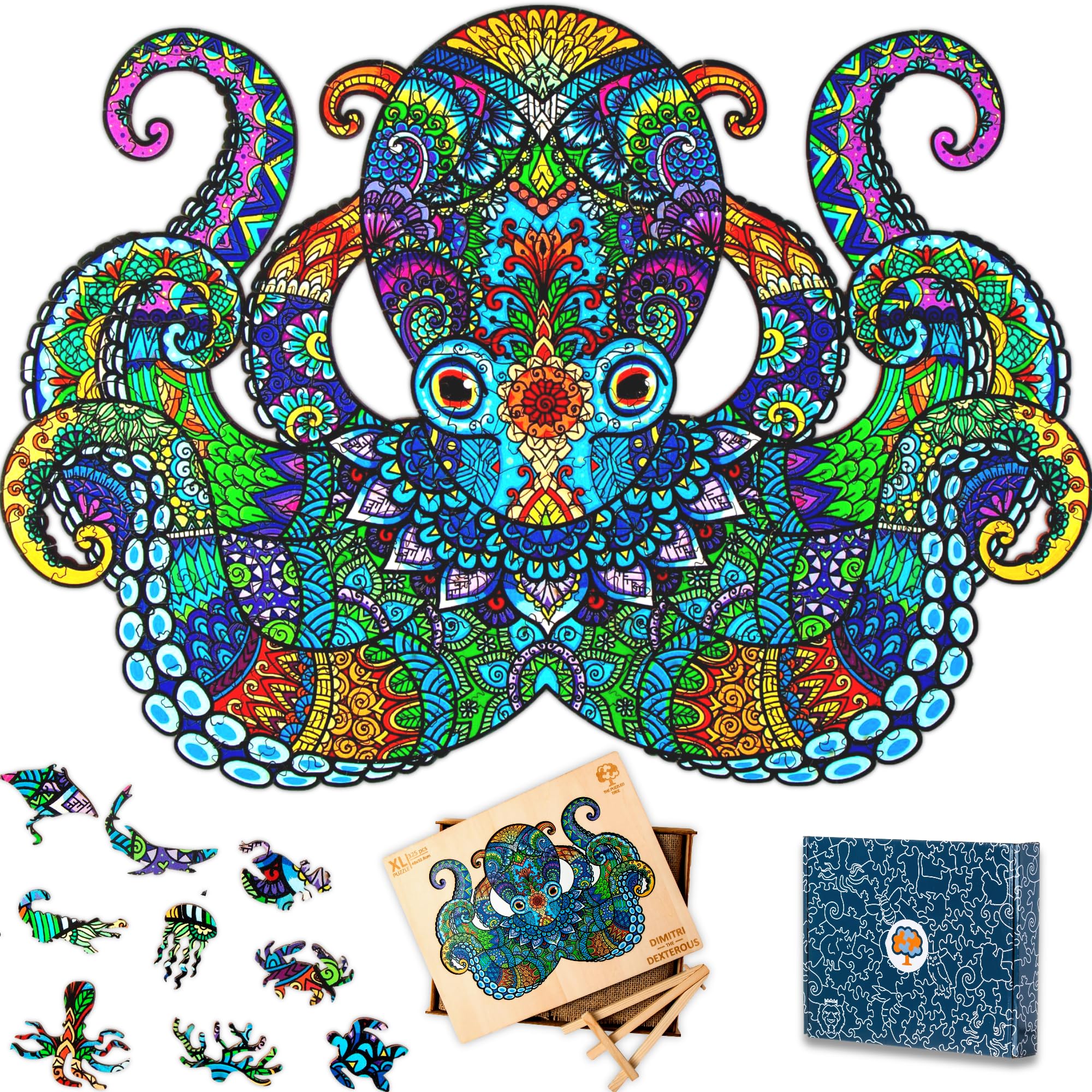 Jigsaw Puzzles for Adults XL 325 Piece (18.1 x13 ) - Octopus Wooden Jigsaw Puzzle for Adults by The Puzzled Tree