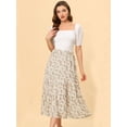 thumbnail image 2 of Unique Bargains Jupe Maxi à Volants à Étages à Taille Élastique à Imprimé Floral pour Femme, Blanc, TP, 2 of 5
