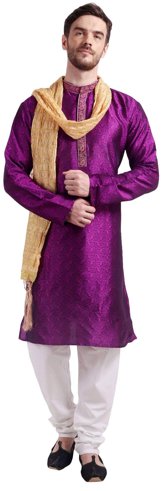 Maple Clothing Kurta-Pyjama pour Homme avec Foulard Tenue de Mariage et de Fête (Violet, P)