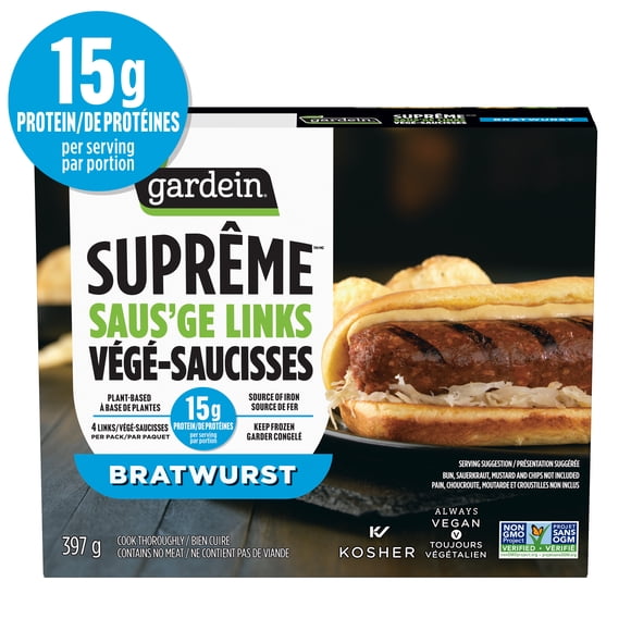 Gardein® Suprême™ Saus'ge Links Bratwurst, Plant based, Vegan, Non GMO, Kosher 397g, GARDEIN SPRM SSG LINK BRATWURST