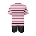 thumbnail image 3 of Mikilon Ensemble Élégant pour Femmes 2 Pcs Mode Décontractée Rayé Imprimé Col Rond Épaule Tombante Short Ensemble Deux Pièces Rose-A 2TG, 3 of 4