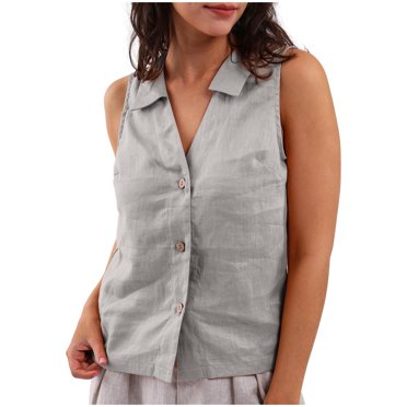 Yuyuzo Womens Button down Tank Tops V Neck Collared Basic Tees Summer Sleeveless Casual Tunic Tops