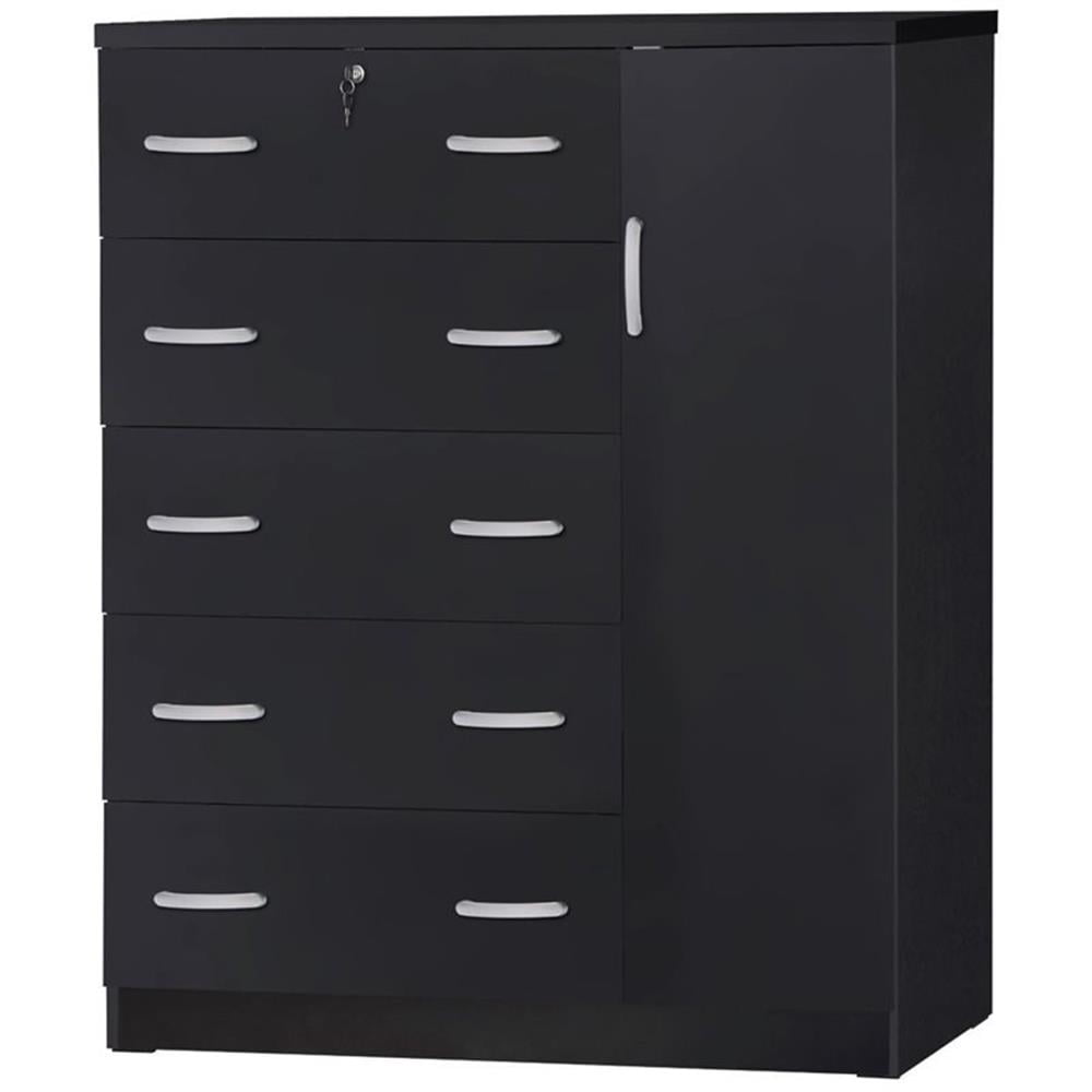 Pemberly Row Armoire Haute Moderne en Bois à 5 Tiroirs, Noire