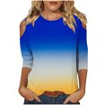 thumbnail image 1 of QIPOPIQ Hauts pour Femmes Manches 3/4 Chemises Col Rond Blouses Décontractées Amples Imprimé Dégradé T-Shirts en Liquidation, 1 of 5