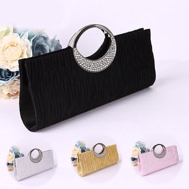 Lubelski Women Luxury Rhinestone Satin Pleated Evening Bag Party Clutch Purse Handbag