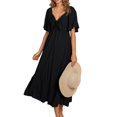 thumbnail image 1 of Jusqu'à 65 % de Rabais! Robes d'Été Mode pour Femmes 2024 Grande Taille Col en V Manches Courtes Unies Taille Robes, 1 of 9
