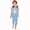 thumbnail image 2 of Chemises pour Filles, Ensemble Deux Pièces Été Col Rond Petit Imprimé Manches Courtes Manches Volantes Taille Élastique Pantalon Court, 2 of 5