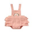 thumbnail image 1 of Baby Summer Ruffle Romper  Sleeveless Elastic Waist Rainbow Embroidery Strap Bodysuit, 1 of 6