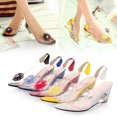 thumbnail image 2 of CAROOTU Studded Flower Design Transparent Sandals See-Through Rhinestone Wedge Heel Sandals Lady's Casual, 2 of 6