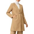 thumbnail image 2 of INSPIRE CHIC Women's Half Lapel Long Sleeves One Button Winter Mid-Length Overcoat L Khaki, 2 of 7