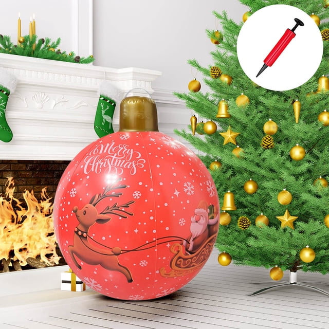 Boovnll Christmas Tree Decorations, Inflatable Christmas Decoration Ball Festive Outdoor Courtyard Pendant Printed Pvc Toy Ball, Christmas Decorations, Christmas Decor, Christmas Decorations Indoor