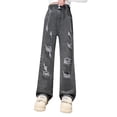thumbnail image 1 of LYHaoo "Girls Fashionable Distressed Denim Jeans & Wide Leg Pants For Spring & Autumn" Wide Leg Pants Sizes 160 Gray, 1 of 6