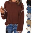 thumbnail image 1 of Feancey Chandails en Coton pour Femmes Tendance à Rayures Patchwork Chandails à Enfiler Hauts Surdimensionnés Décontractés Manches Longues Col Ras du Cou Chandail Coupe Ample Chemise en Tricot Gris m, 1 of 5