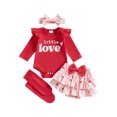 thumbnail image 1 of Gupgi Spring Baby Girl Valentines Day Outfit, Ruffle Long Sleeve Romper+Heart Layered Ruffle Shorts+Socks+Bow Headband, 1 of 9