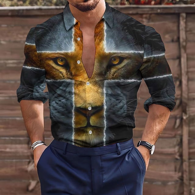 TIMIFIS Men's Shirts Cross Shirts Cross Print Casual Long Sleeve Button Down Shirts Top- GreenFall