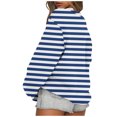 thumbnail image 3 of Rbaofujie Chandails pour Femmes Automne Femmes Rayé Décontracté Imprimé Col Rond Manches Longues Haut Chandails Amples Bleu Chandail à Capuchon pour Filles, 3 of 4