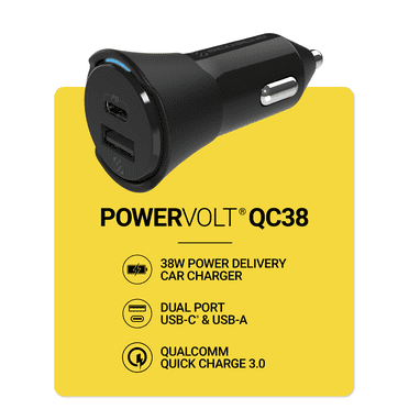 Scosche CPDCA38 38W Cigarette Lighter Adapter Dual Charger w/ USB-A & USB-C Fast Charging Port Black