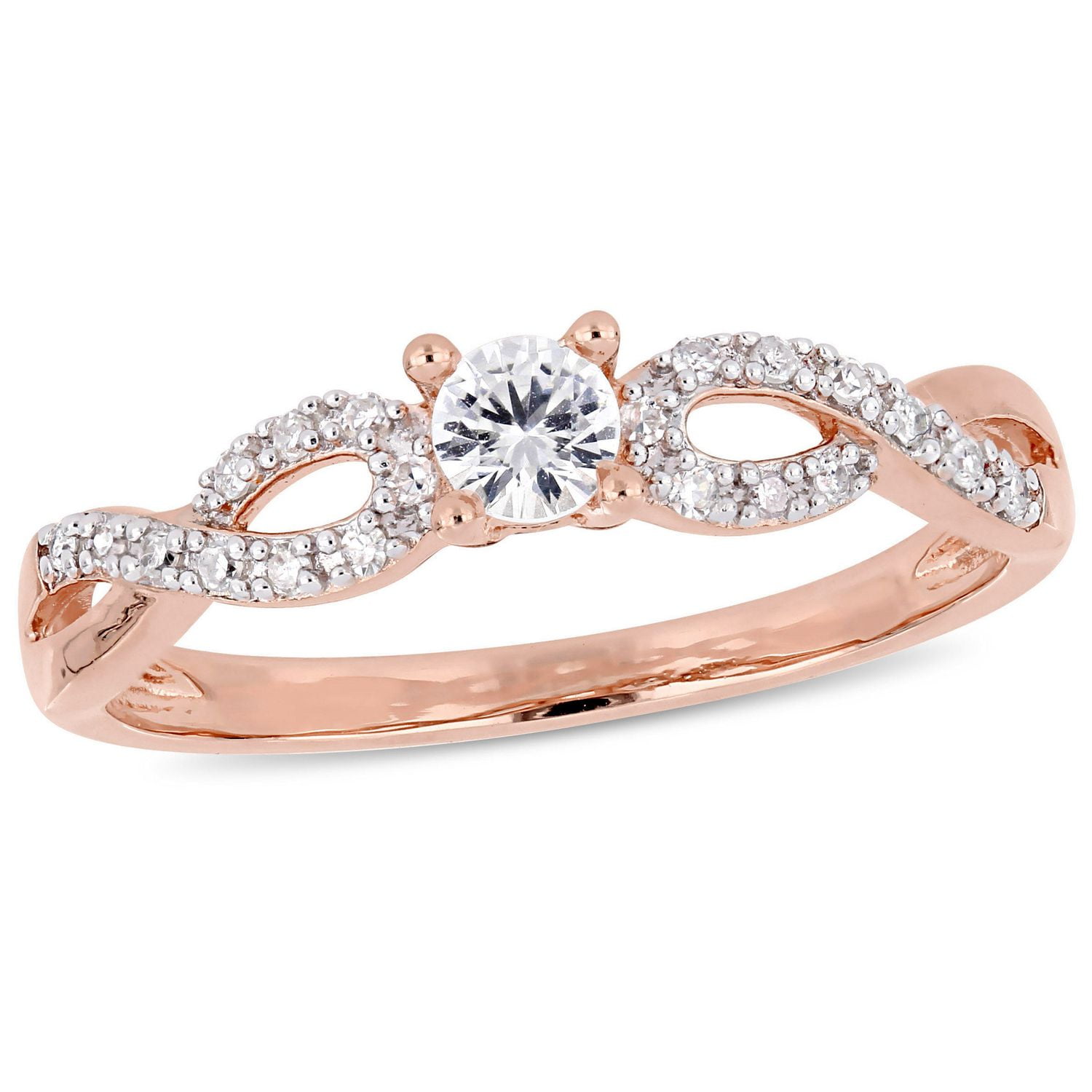 Bague de promesse Miabella avec saphirs blancs synthétique 1/4 CT PBT et diamants 1/10 CT poids total en argent sterling