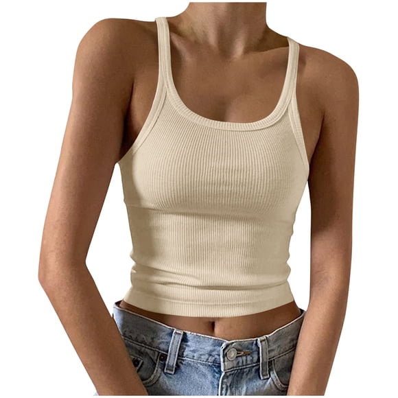 Lenpel Women's Tank Tops Spaghetti Strap Ribbed Knit Scoop Neck Slim Plus Size Sleeveless Crop Tops Going out Camisole Shirts