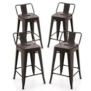 Costway Set of 4 Low Metal Counter Stool 24" Seat Height Bar Stools Removable Backrest