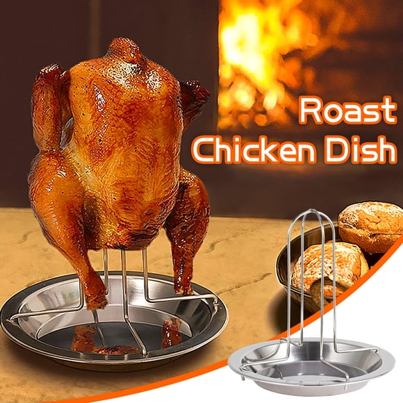 CaiYueKe Beer Can Chicken Holder Stainless Steel Chicken Roaster Rack Whole Chicken Roaster Stand with Pan Beer Butt Vertical Chicken Stand for Grill Oven Smoker Camping Home BBQ