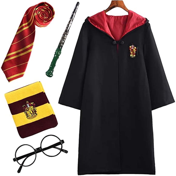 5pcs Children Adult Cosplay Costume Harry Potter Costume Outfit Set Magic Wand Tie Scarf Glasses Carnival Disguise Mardi Gras Halloween Black 125 Large Size Red