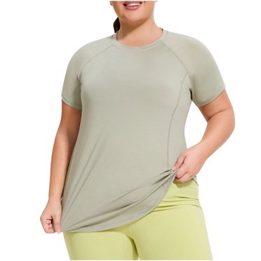BLVB T-Shirts d'Entraînement pour Femmes Grande Taille à Manches Courtes Extensibles à Col Rond, Vêtements de Gym, Course Athlétique, Yoga, Tee-Shirts