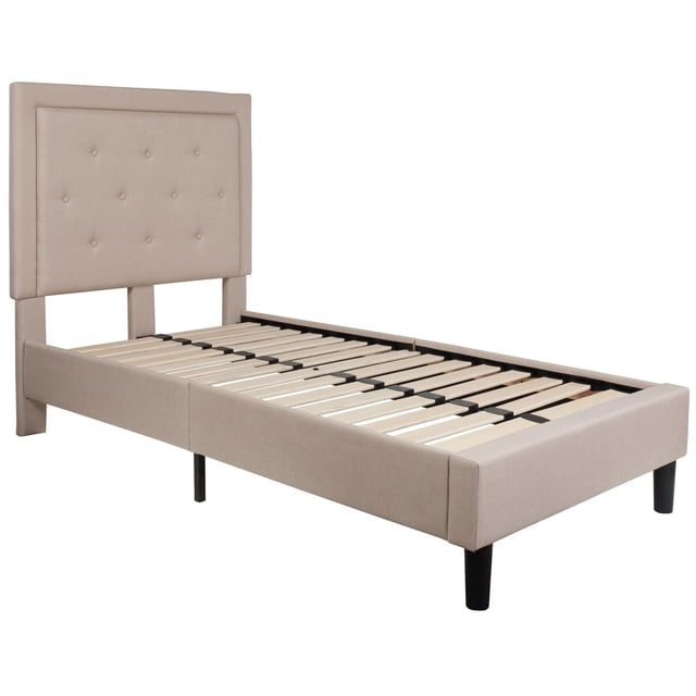 Lit plateforme Roxbury à une place touffeté en tissu beige
